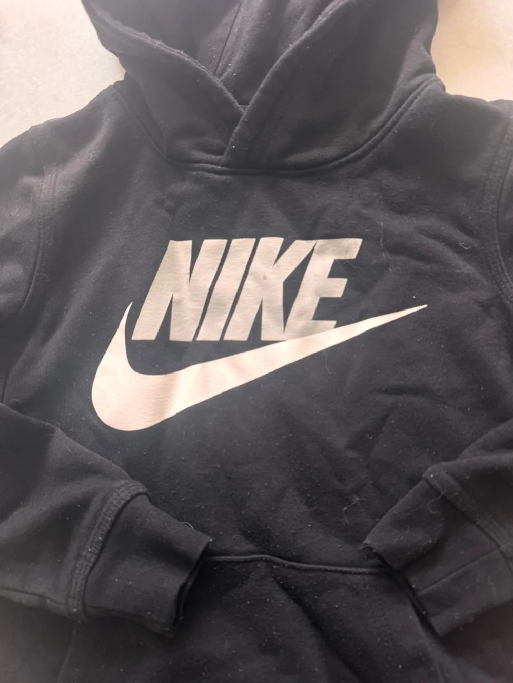 Boys Nike Black Hoodie with White Swoosh and Wordmark